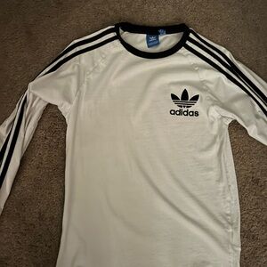 Adidas White Long Sleeve Shirt with Black Stripes